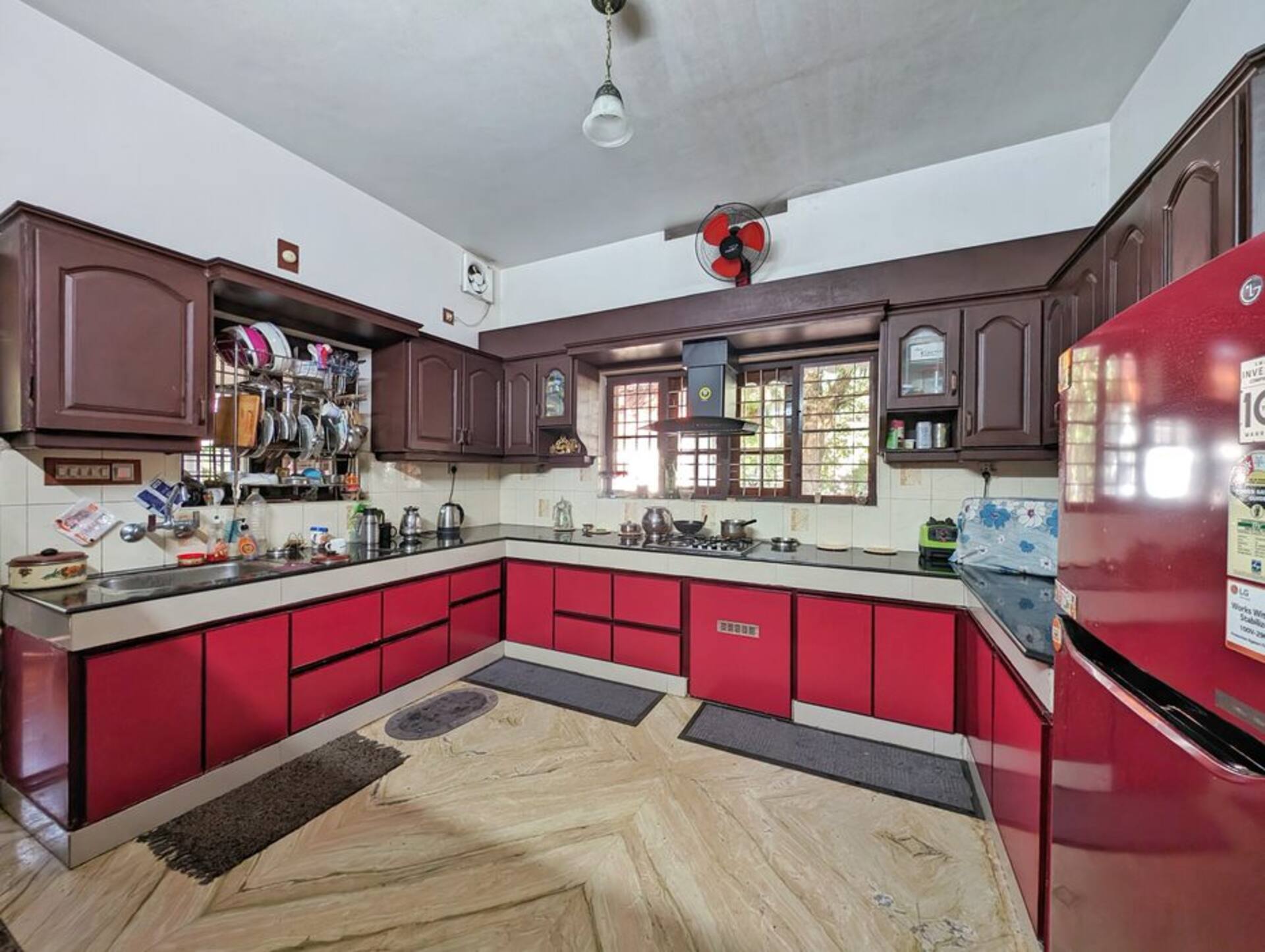 The home kitchen where meals are cooked.